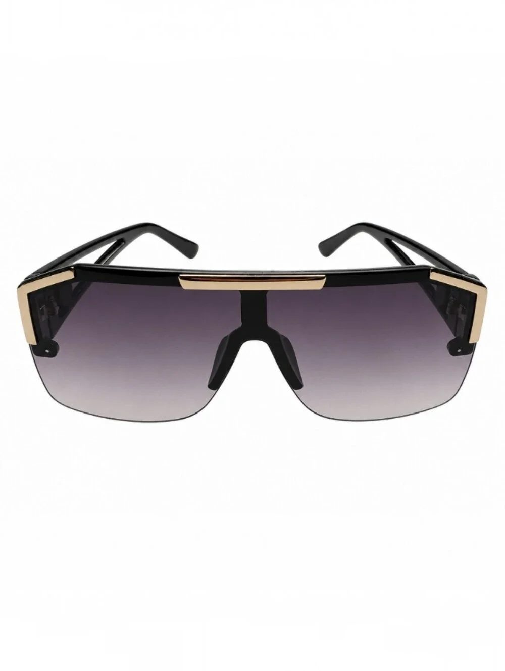 Black Shield Unisex Sunglasses with Gold Accents